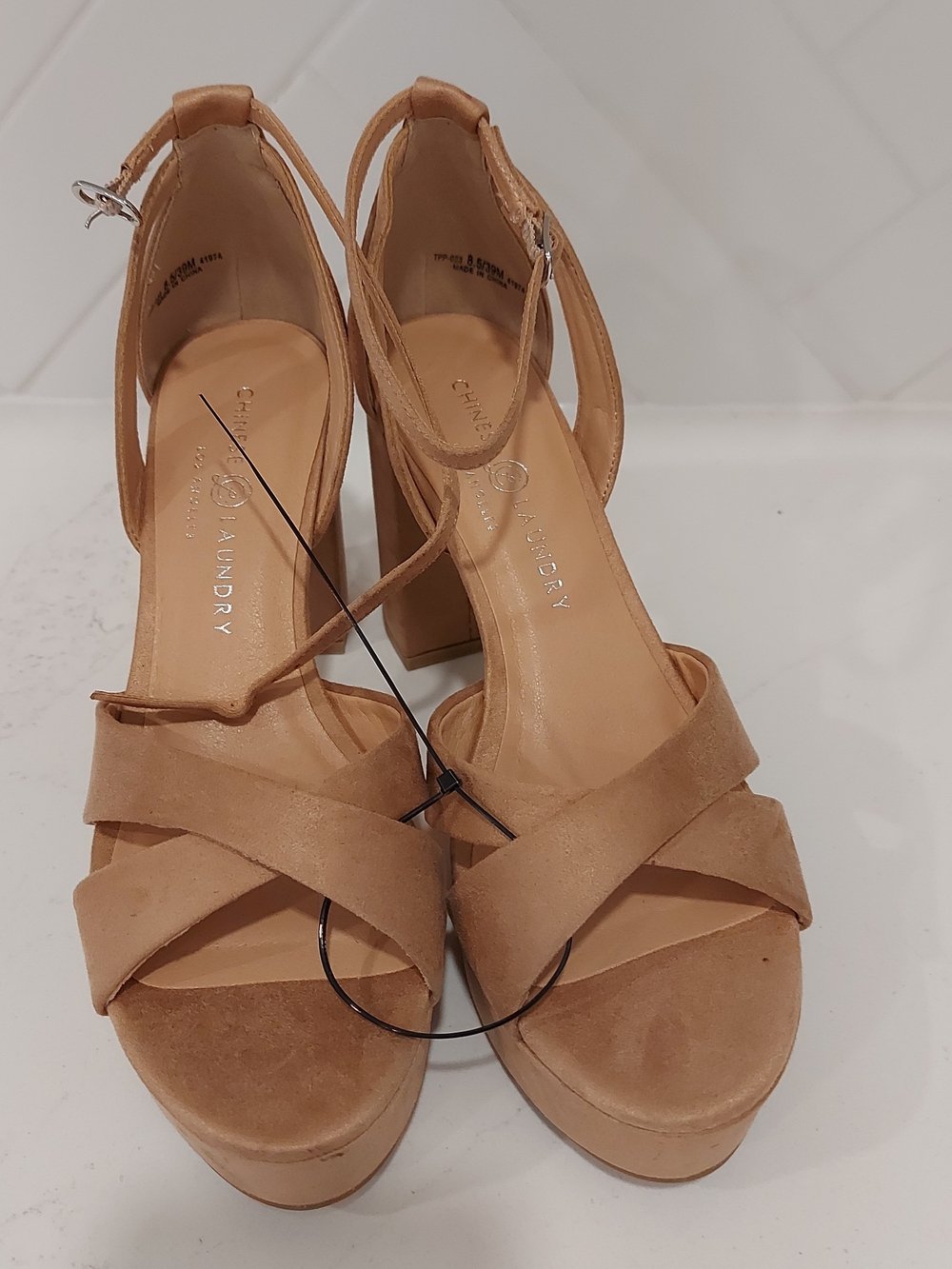 Chinese Laundry Beige Suede Platform Sandals
